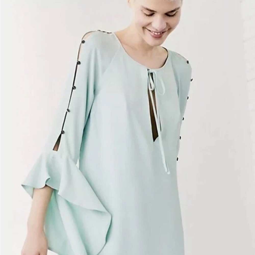 Free People Mint Green mini Dress with Buttoned Sleeves